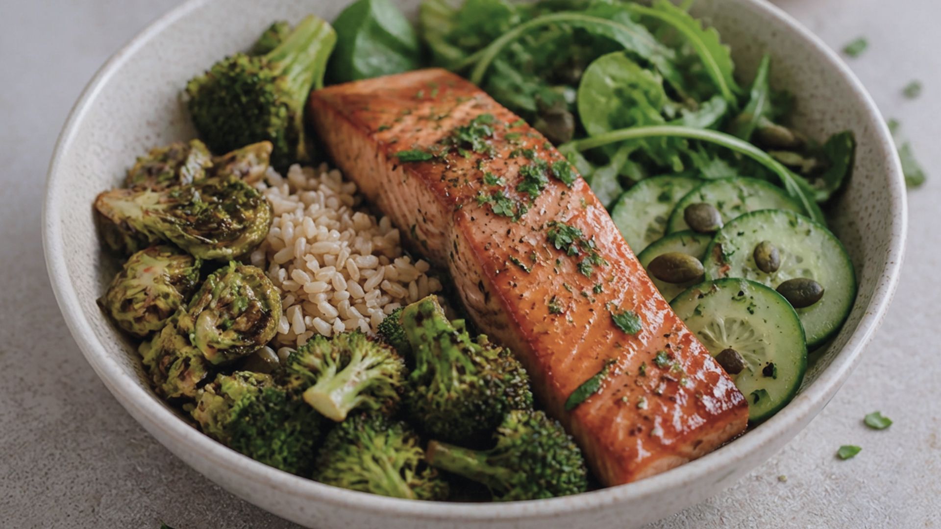 Preview of  Honey-Dijon Glazed Salmon + Brown Rice Bowl