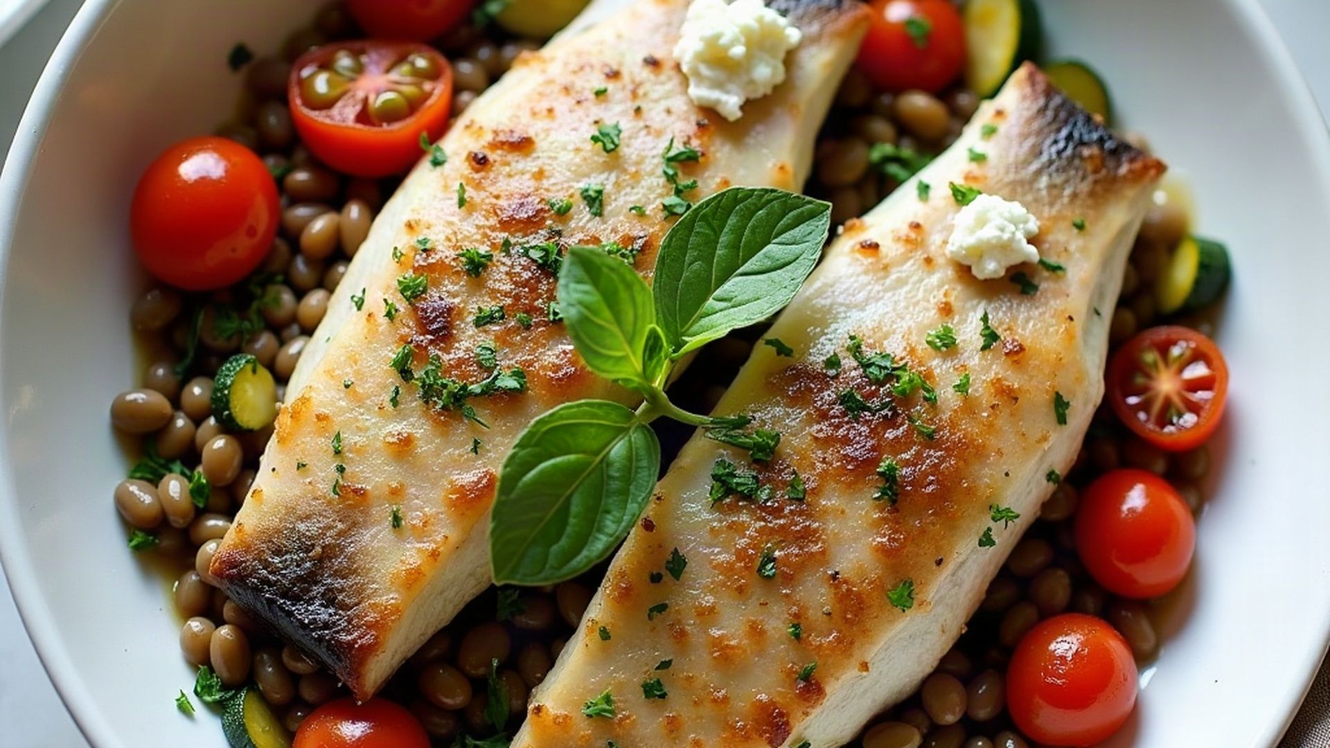 Preview of Mediterranean Branzino + Herby Lentils