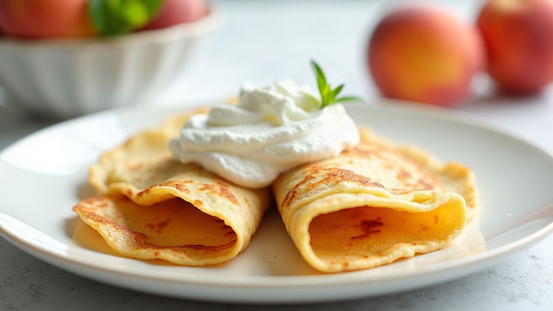 Preview of Peach + Whipped Ricotta Breakfast Crepes