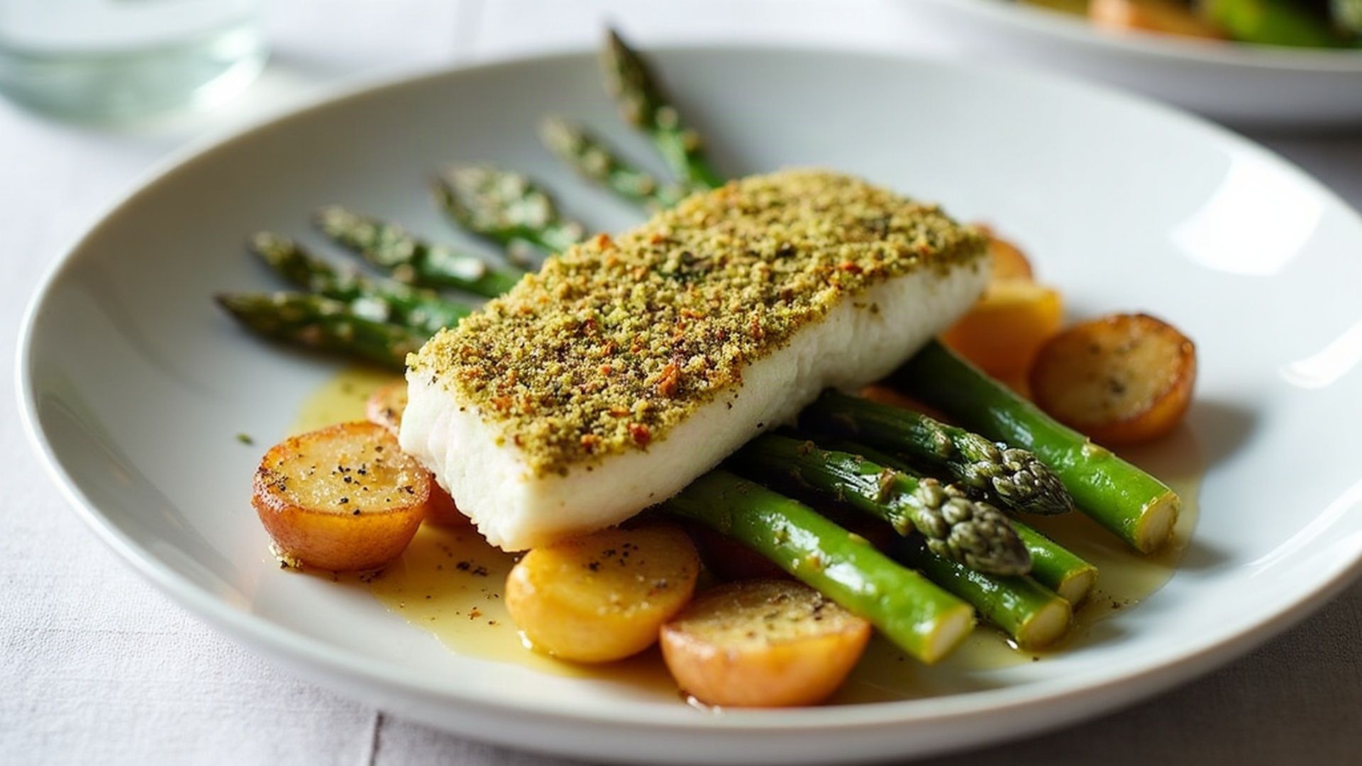 Preview of Pistachio-Crusted Cod + Roasted Asparagus & Baby Potatoes