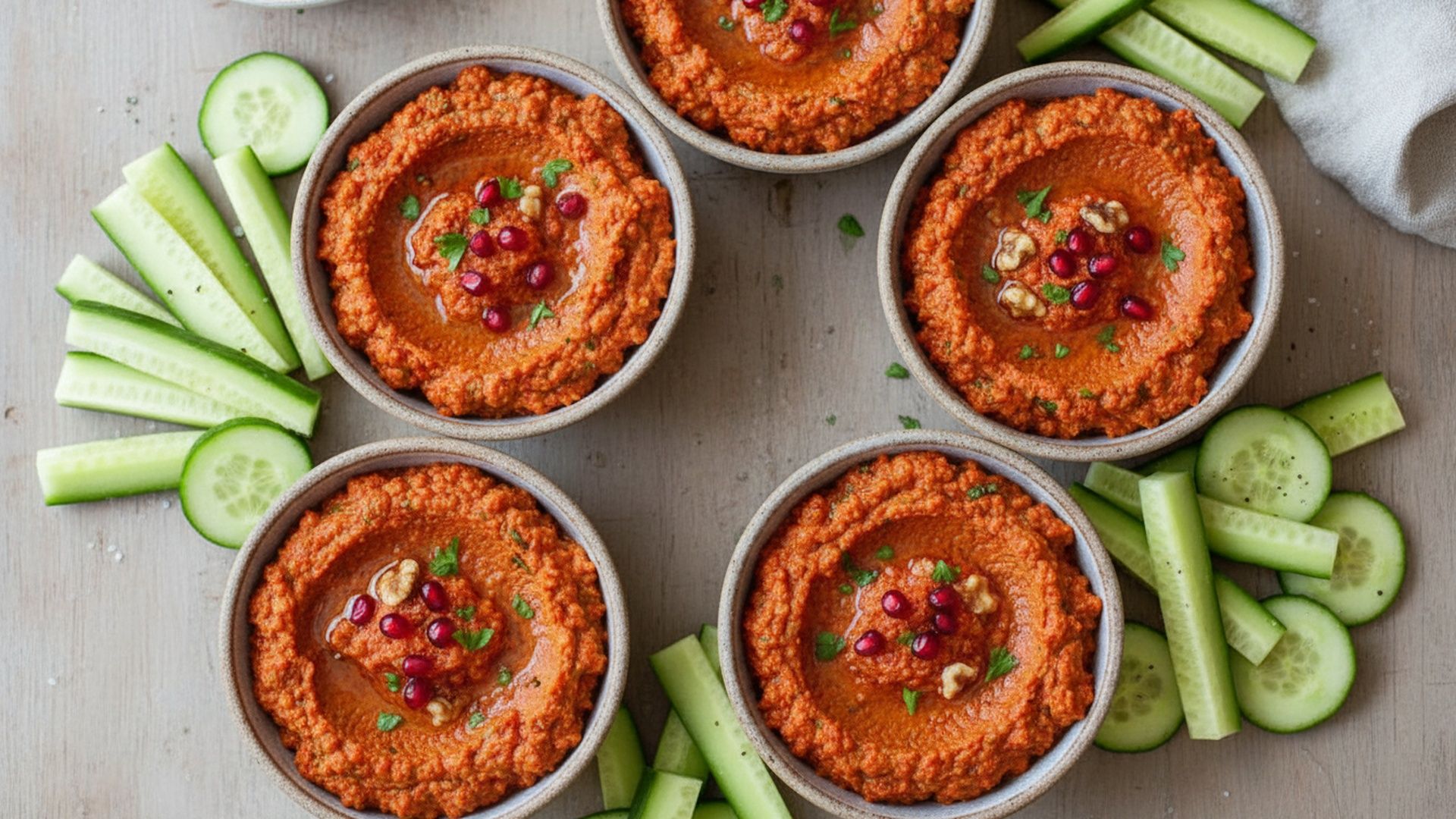 Preview of  Roasted Red Pepper Muhammara + Cucumber