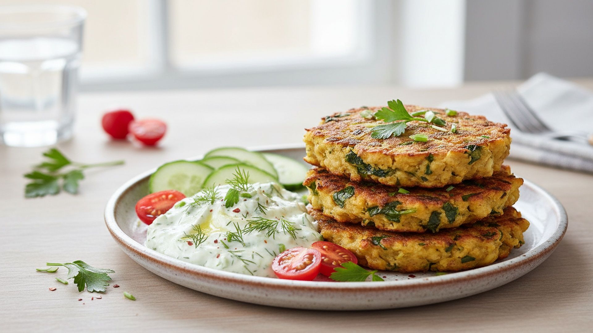 Preview of Savory Chickpea Breakfast Fritters + Herby Yogurt