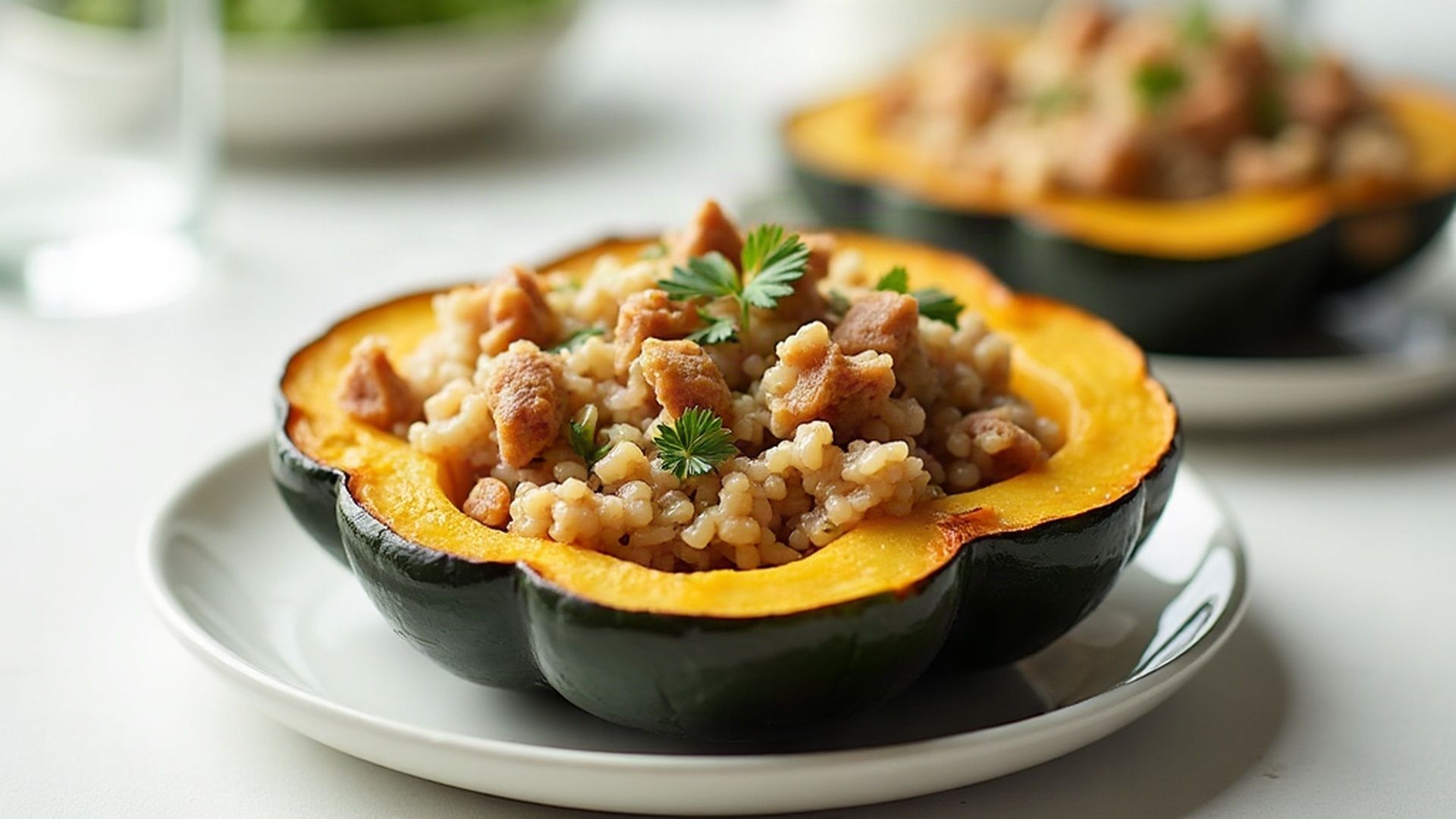Preview of Turkey + Wild Rice Stuffed Acorn Squash